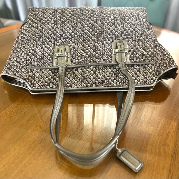 Coach Taylor Snake Print Fabric Alexis Carryall Satchel Gunmetal Good Condition - Picture 7 of 16